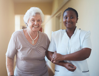 Care home worker with care home resident