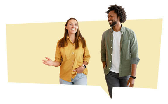 Professional couple in yellow caption box